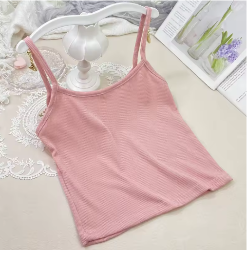 Summer Solid Color Camisole – Slim Fit Thread Vest for Girls & Students