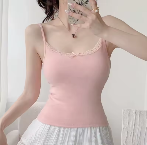 Women's Lace Padded Camisole – Cute Strap Tank Top with Removable Bra