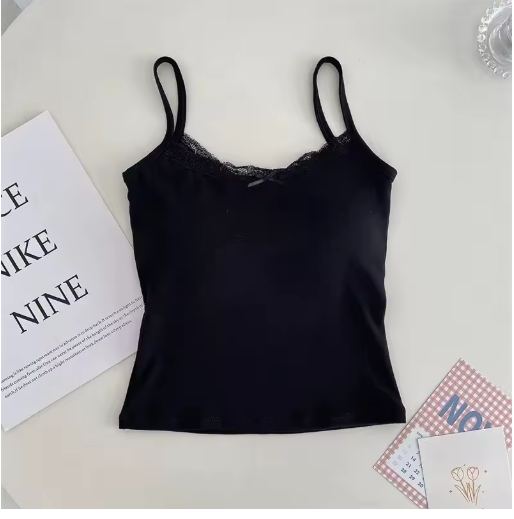 Women's Lace Padded Camisole – Cute Strap Tank Top with Removable Bra