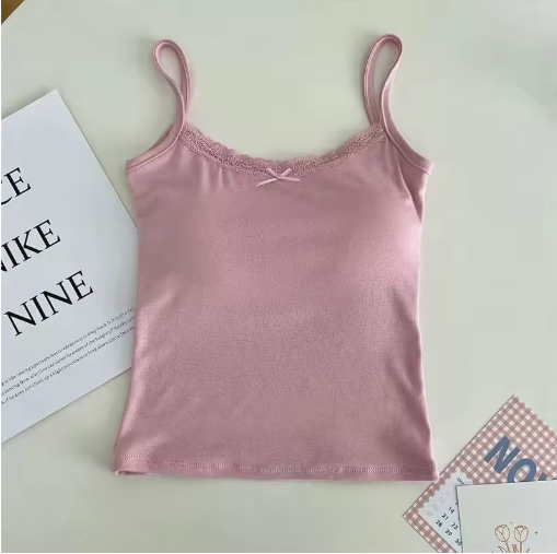Women's Lace Padded Camisole – Cute Strap Tank Top with Removable Bra
