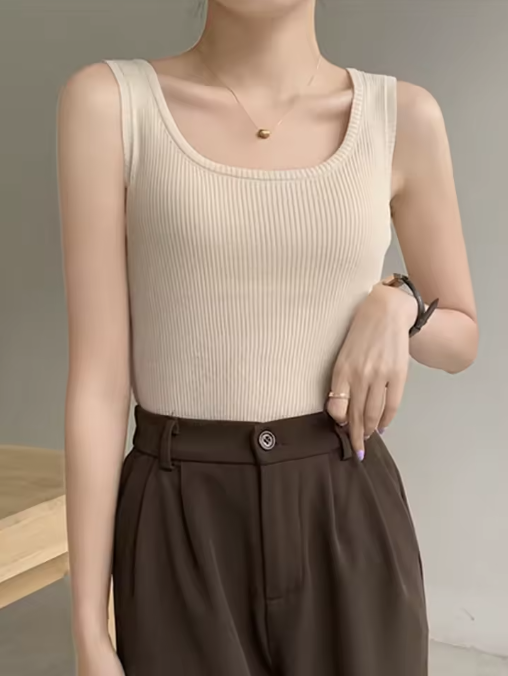 Women's Ribbed Knit Tank Top – Vintage-Inspired Sleeveless Camisole