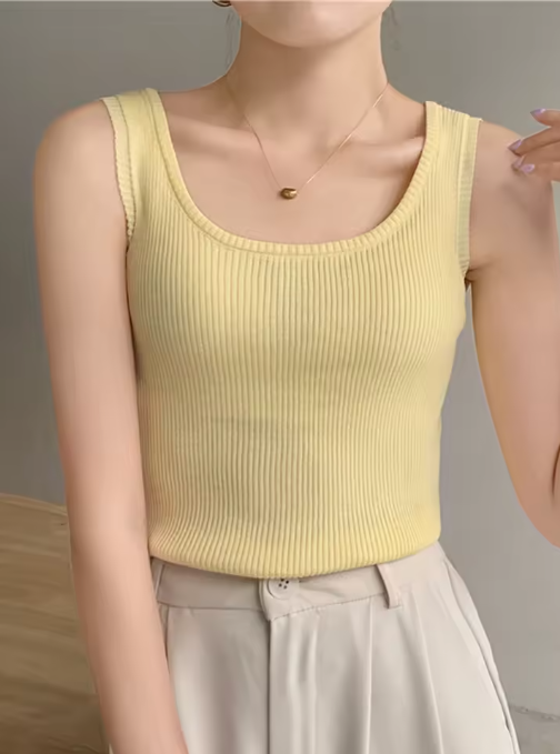 Women's Ribbed Knit Tank Top – Vintage-Inspired Sleeveless Camisole