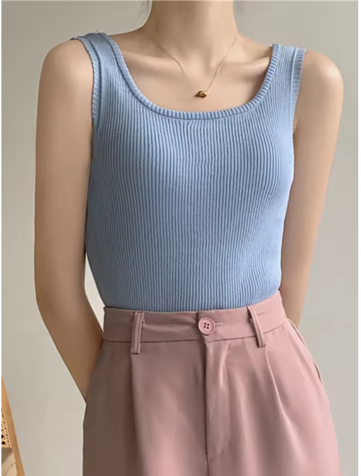 Women's Ribbed Knit Tank Top – Vintage-Inspired Sleeveless Camisole