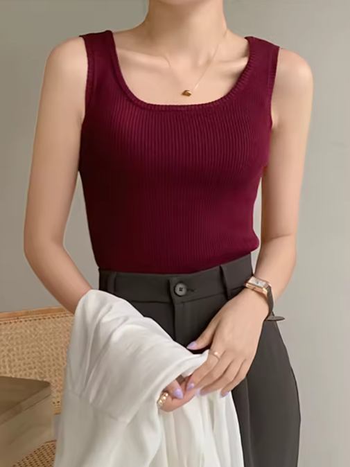 Women's Ribbed Knit Tank Top – Vintage-Inspired Sleeveless Camisole