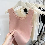 Women's Knitted Slim Tank Top – Sleeveless U-Neck with Tassel Detail