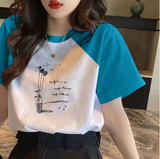 100% Cotton Color Block Short Sleeve T-Shirt – Loose Fit, Trendy Spring/Summer Top for Women