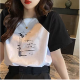 100% Cotton Color Block Short Sleeve T-Shirt – Loose Fit, Trendy Spring/Summer Top for Women