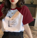 100% Cotton Color Block Short Sleeve T-Shirt – Loose Fit, Trendy Spring/Summer Top for Women