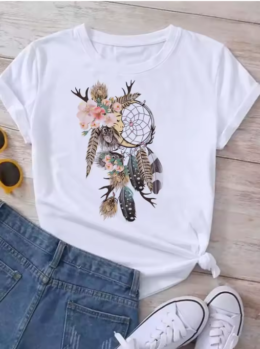 Maycaur Harajuku Dreamcatcher T-Shirt – Cute 90s-Inspired Graphic Tee for Women