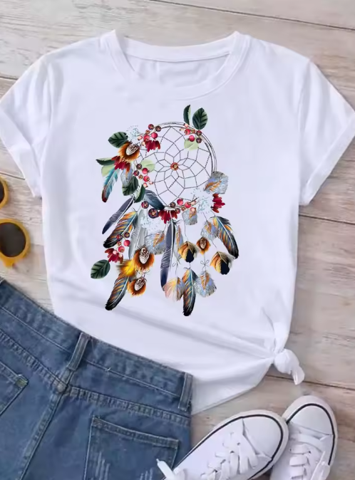 Maycaur Harajuku Dreamcatcher T-Shirt – Cute 90s-Inspired Graphic Tee for Women