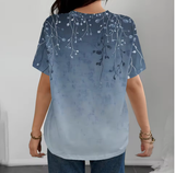 Blue & White Floral T-Shirt – Elegant and Comfortable Summer Style