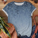 Blue & White Floral T-Shirt – Elegant and Comfortable Summer Style