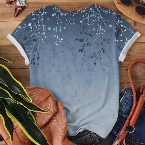 Blue & White Floral T-Shirt – Elegant and Comfortable Summer Style
