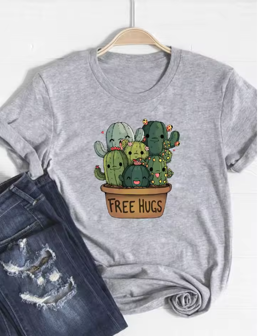 Cactus Cartoon Graphic Tee – Fun & Fresh Summer Vibes