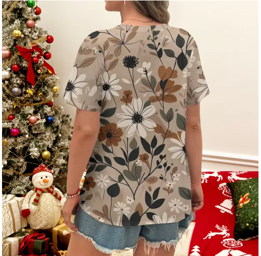 Women's Beige Printed T-Shirt – Effortless Summer Style