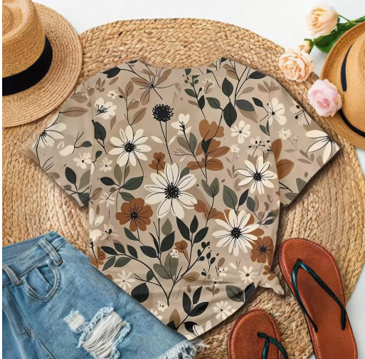 Women's Beige Printed T-Shirt – Effortless Summer Style