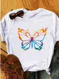 90s Butterfly & Heart Print T-Shirt – Trendy Summer Tee for Women