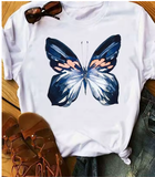 90s Butterfly & Heart Print T-Shirt – Trendy Summer Tee for Women