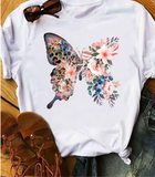 90s Butterfly & Heart Print T-Shirt – Trendy Summer Tee for Women