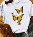 90s Butterfly & Heart Print T-Shirt – Trendy Summer Tee for Women