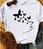 90s Butterfly & Heart Print T-Shirt – Trendy Summer Tee for Women
