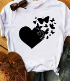 90s Butterfly & Heart Print T-Shirt – Trendy Summer Tee for Women