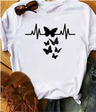 90s Butterfly & Heart Print T-Shirt – Trendy Summer Tee for Women
