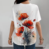 Watercolor Red Flower T-Shirt – Artistic & Comfy Summer Top for Women