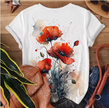 Watercolor Red Flower T-Shirt – Artistic & Comfy Summer Top for Women