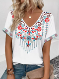 Floral Graphic V-Neck T-Shirt – Casual Oversized Summer Tee for Women