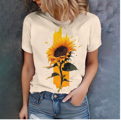 Sunflower Print T-Shirt – Fresh & Casual Summer Tee for Women