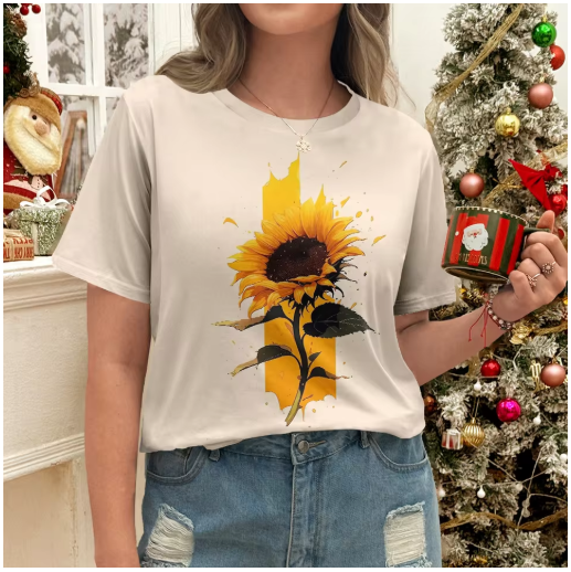 Sunflower Print T-Shirt – Fresh & Casual Summer Tee for Women
