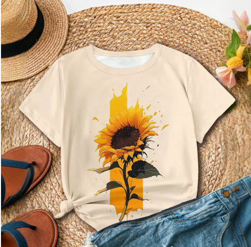 Sunflower Print T-Shirt – Fresh & Casual Summer Tee for Women