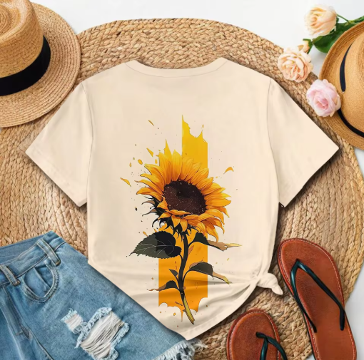 Sunflower Print T-Shirt – Fresh & Casual Summer Tee for Women