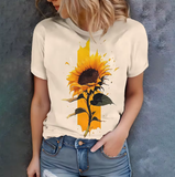 Sunflower Print T-Shirt – Fresh & Casual Summer Tee for Women