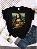 Funny Mona Lisa Cat T-Shirt – Cute & Casual Oversized Tee for Women