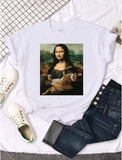 Funny Mona Lisa Cat T-Shirt – Cute & Casual Oversized Tee for Women
