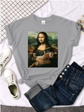 Funny Mona Lisa Cat T-Shirt – Cute & Casual Oversized Tee for Women