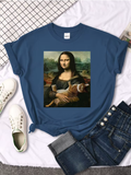 Funny Mona Lisa Cat T-Shirt – Cute & Casual Oversized Tee for Women