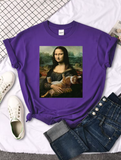 Funny Mona Lisa Cat T-Shirt – Cute & Casual Oversized Tee for Women