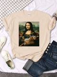 Funny Mona Lisa Cat T-Shirt – Cute & Casual Oversized Tee for Women