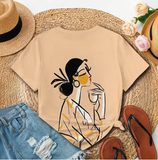 Women's Beige T-Shirt with Cartoon Girl Print – Fun & Casual