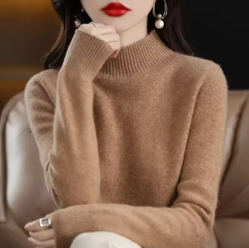 Autumn Winter Women's Sweater – Korean Fashion Warm Knitwear, Half Turtleneck Pullover, Long Sleeve Basic Solid Color Top