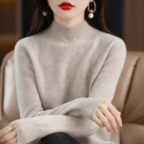 Autumn Winter Women's Sweater – Korean Fashion Warm Knitwear, Half Turtleneck Pullover, Long Sleeve Basic Solid Color Top