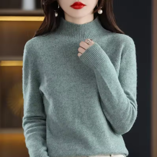 Autumn Winter Women's Sweater – Korean Fashion Warm Knitwear, Half Turtleneck Pullover, Long Sleeve Basic Solid Color Top