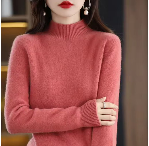 Autumn Winter Women's Sweater – Korean Fashion Warm Knitwear, Half Turtleneck Pullover, Long Sleeve Basic Solid Color Top