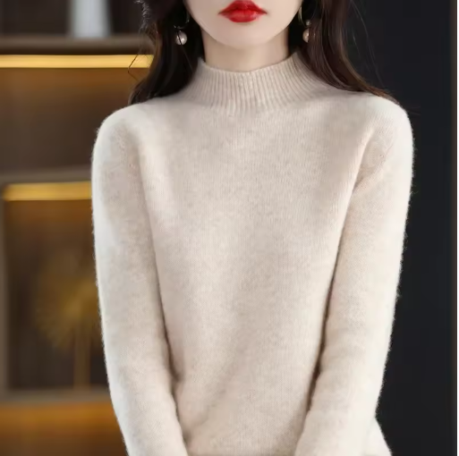 Autumn Winter Women's Sweater – Korean Fashion Warm Knitwear, Half Turtleneck Pullover, Long Sleeve Basic Solid Color Top