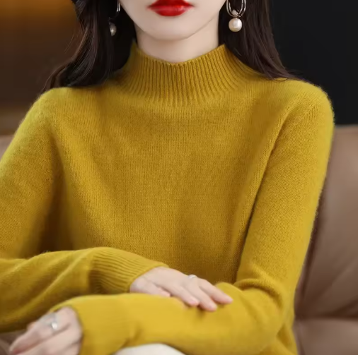 Autumn Winter Women's Sweater – Korean Fashion Warm Knitwear, Half Turtleneck Pullover, Long Sleeve Basic Solid Color Top