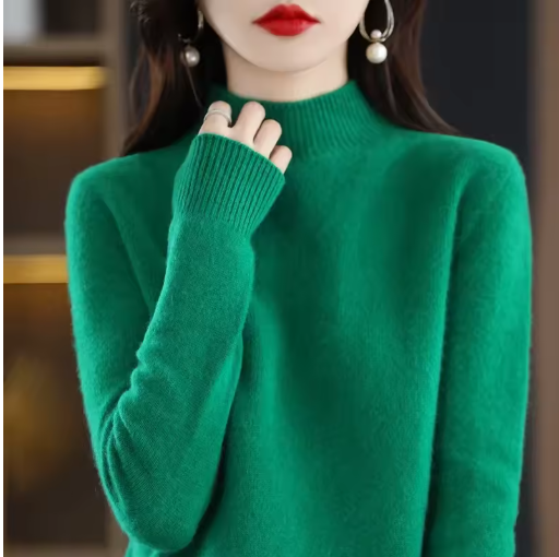 Autumn Winter Women's Sweater – Korean Fashion Warm Knitwear, Half Turtleneck Pullover, Long Sleeve Basic Solid Color Top