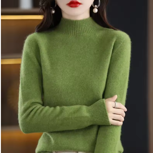 Autumn Winter Women's Sweater – Korean Fashion Warm Knitwear, Half Turtleneck Pullover, Long Sleeve Basic Solid Color Top